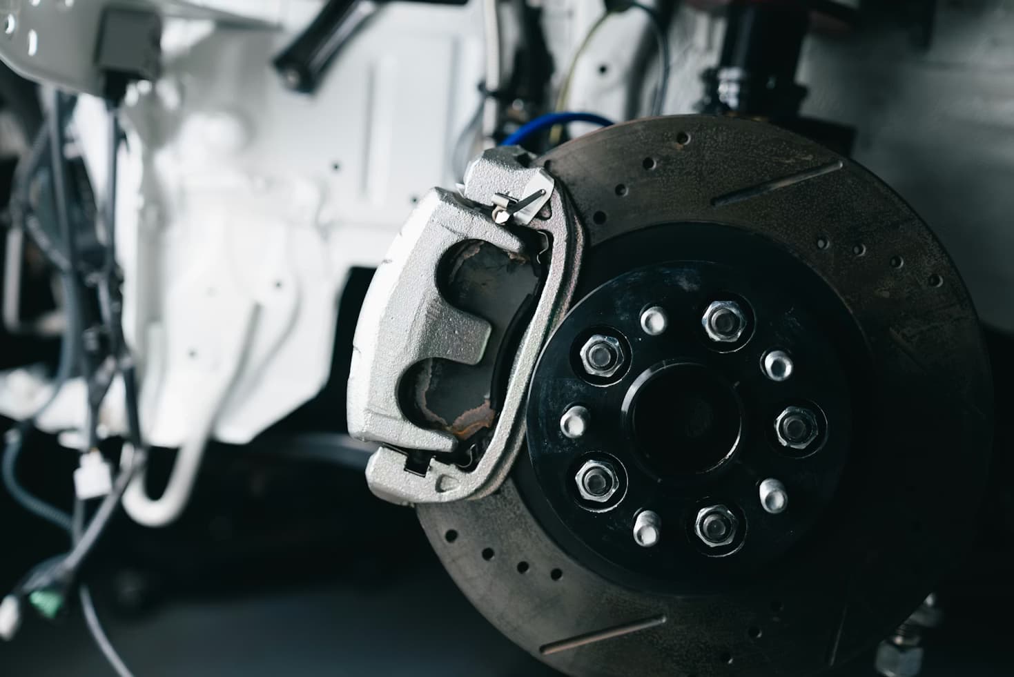 Brake rotor and caliper close up